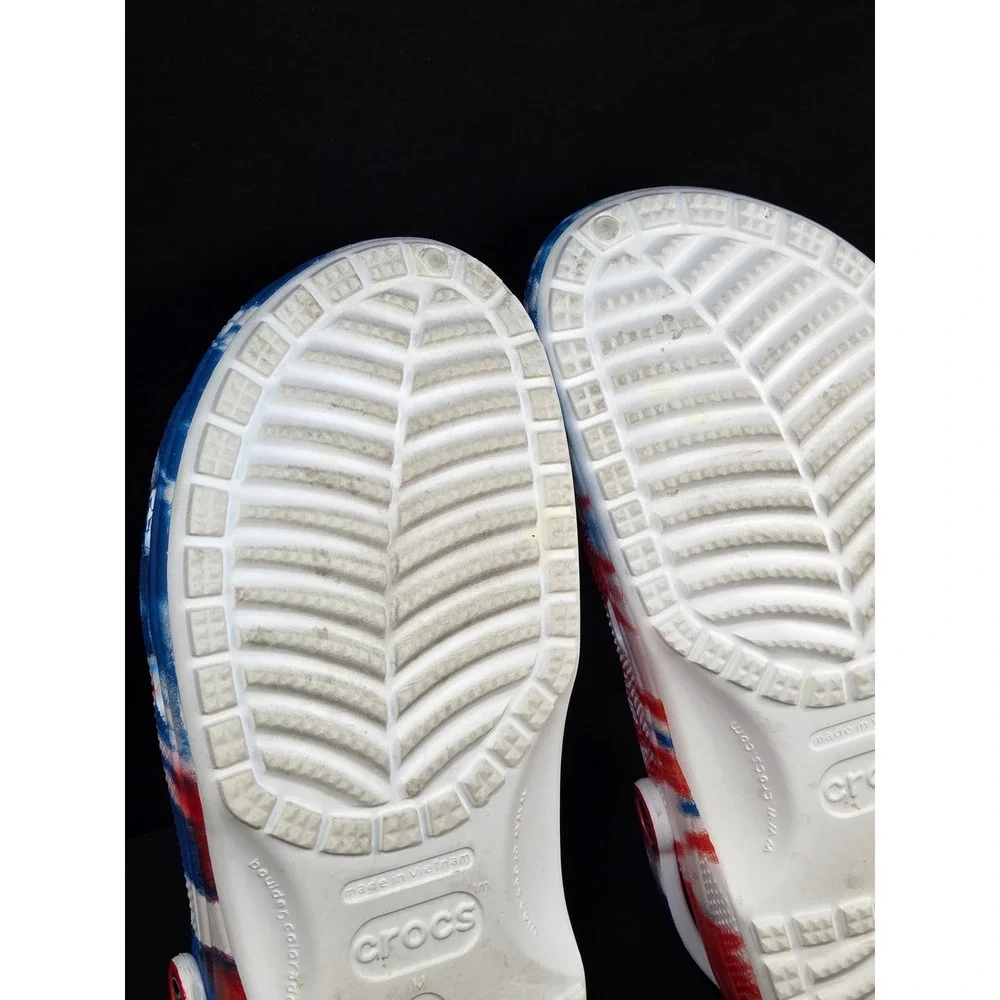 Crocs Classic Tie Dye Clog Mens‎ 12 Red White Blue Patriotic Slip On Shoes